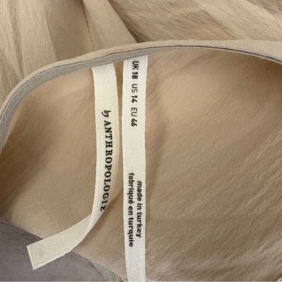 Anthropologie || Sleeveless V-Neck A-Line Dress Seamed Midi Tan 14 - Picture 6 of 9